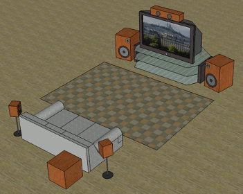 A SketchUp drawing of a typical home theater setup